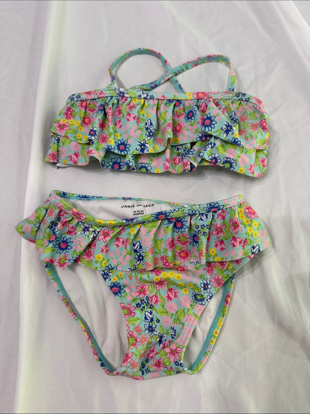 Janie and Jack Pastel Floral Ruffle Bikini - Pink, Blue, Yellow, Green